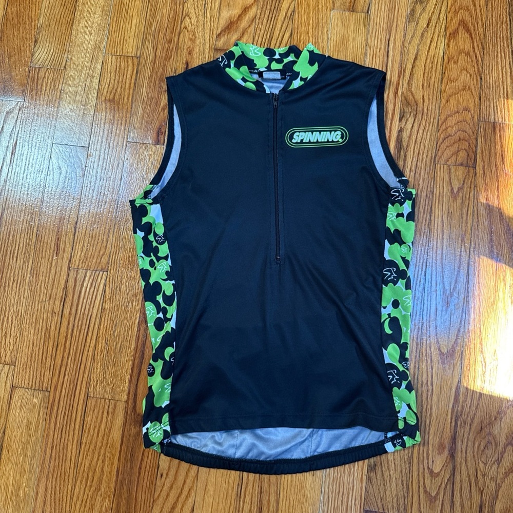 Black and Green Spinning Sleeveless Women’s Cycling Jersey Sz S
